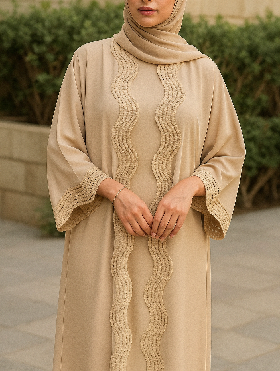 Beige lace abaya