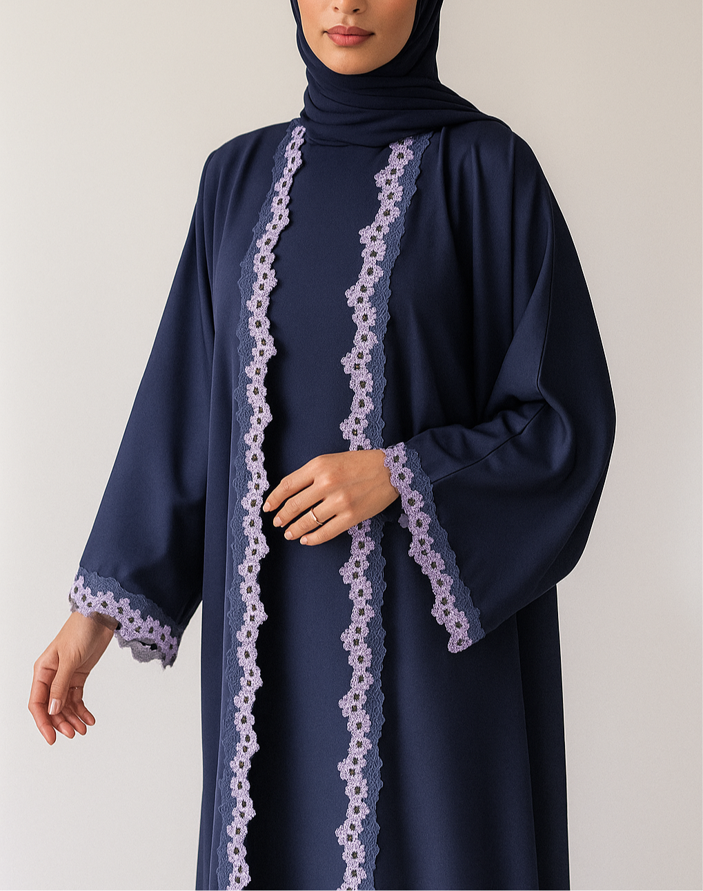 Blue Embroidered lace abaya