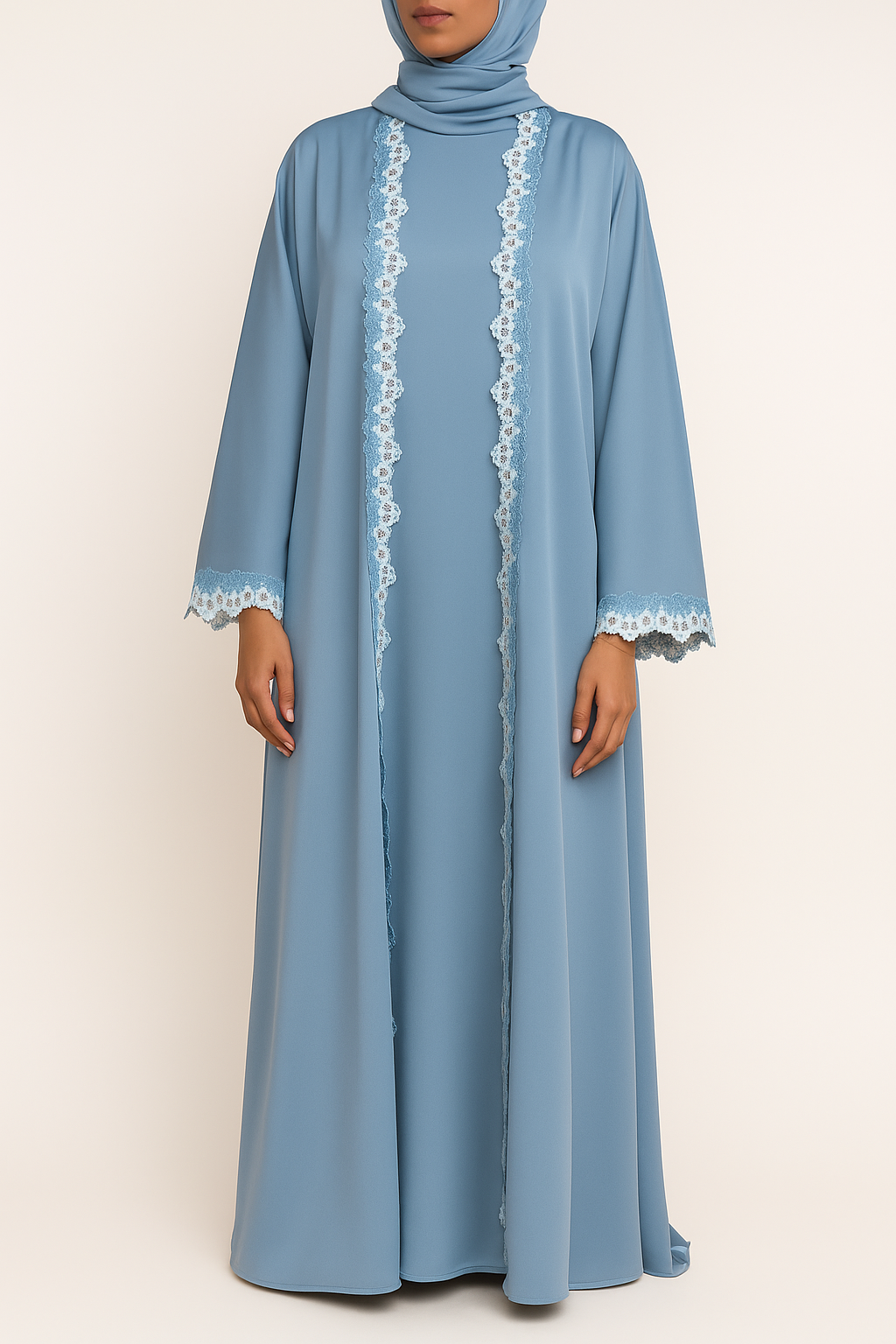 Light blue fancy lace abaya