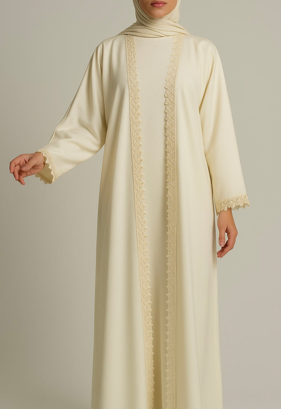 Yellow fancy lace abaya