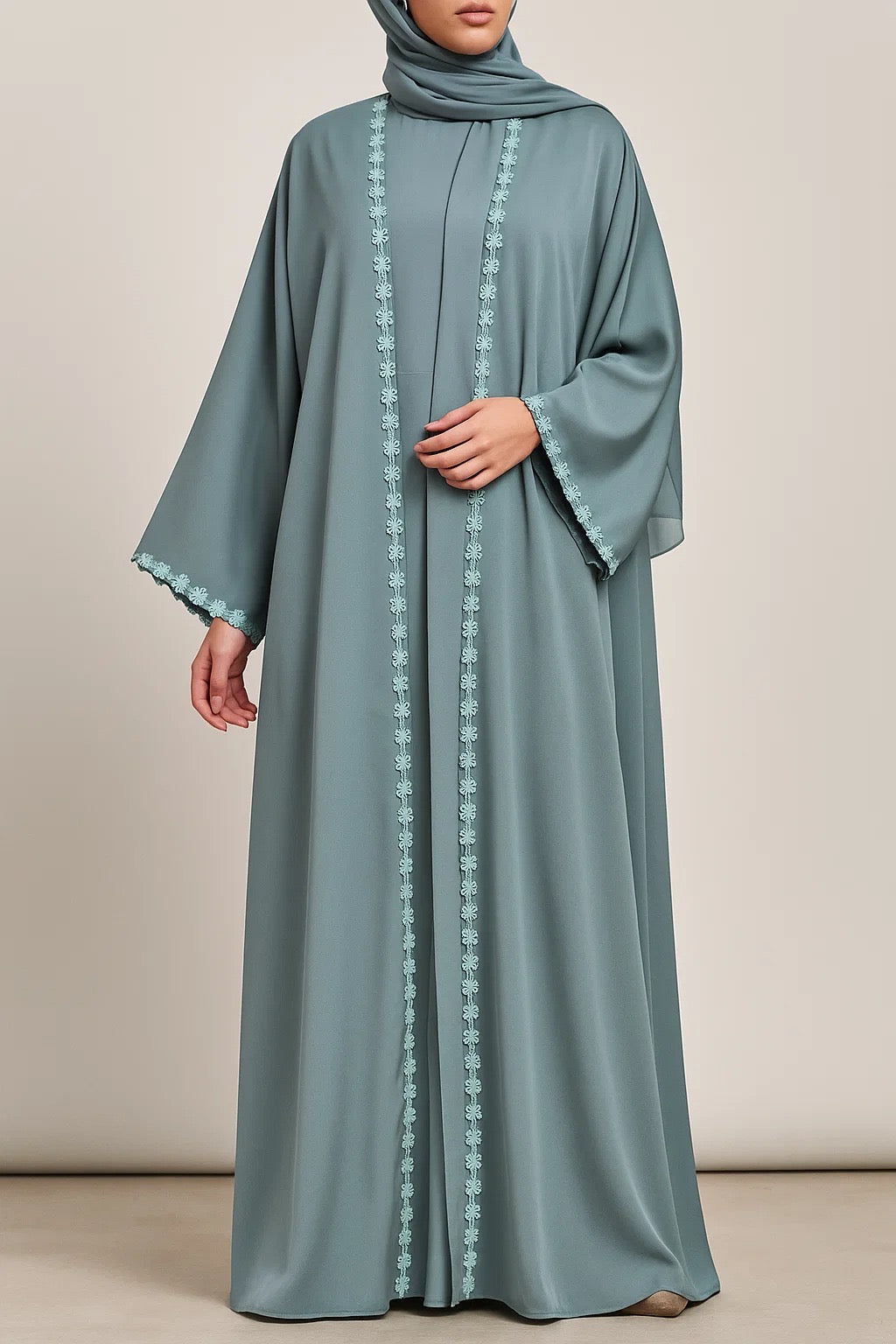 Powder Blue fancy lace abaya