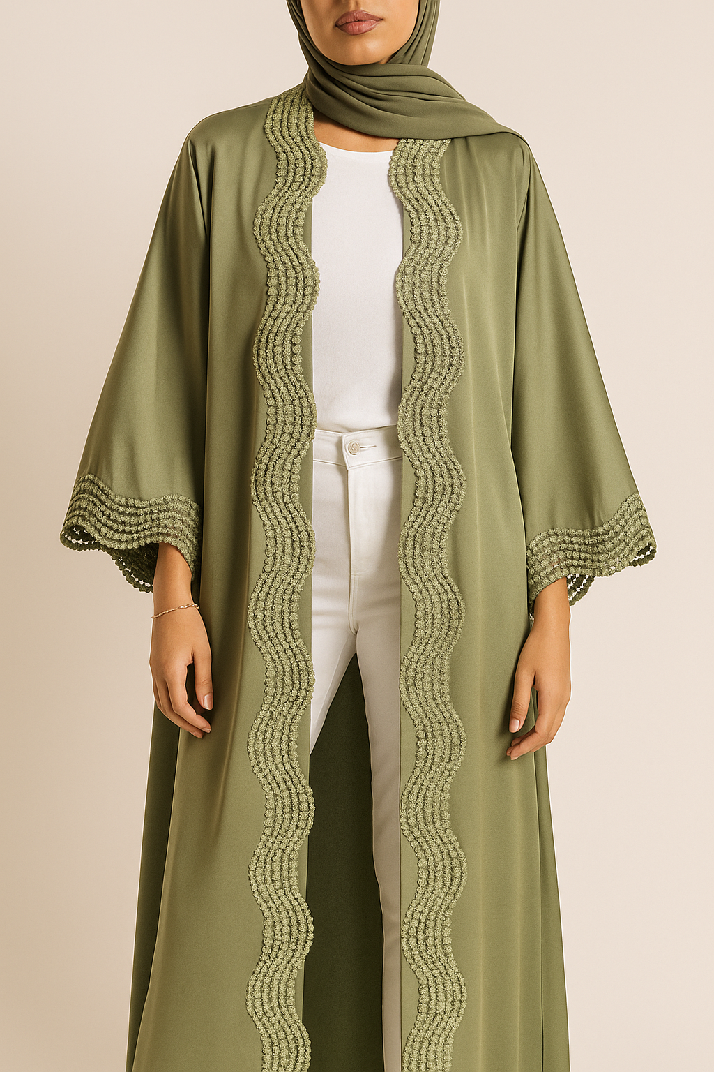 Pistachio lace abaya