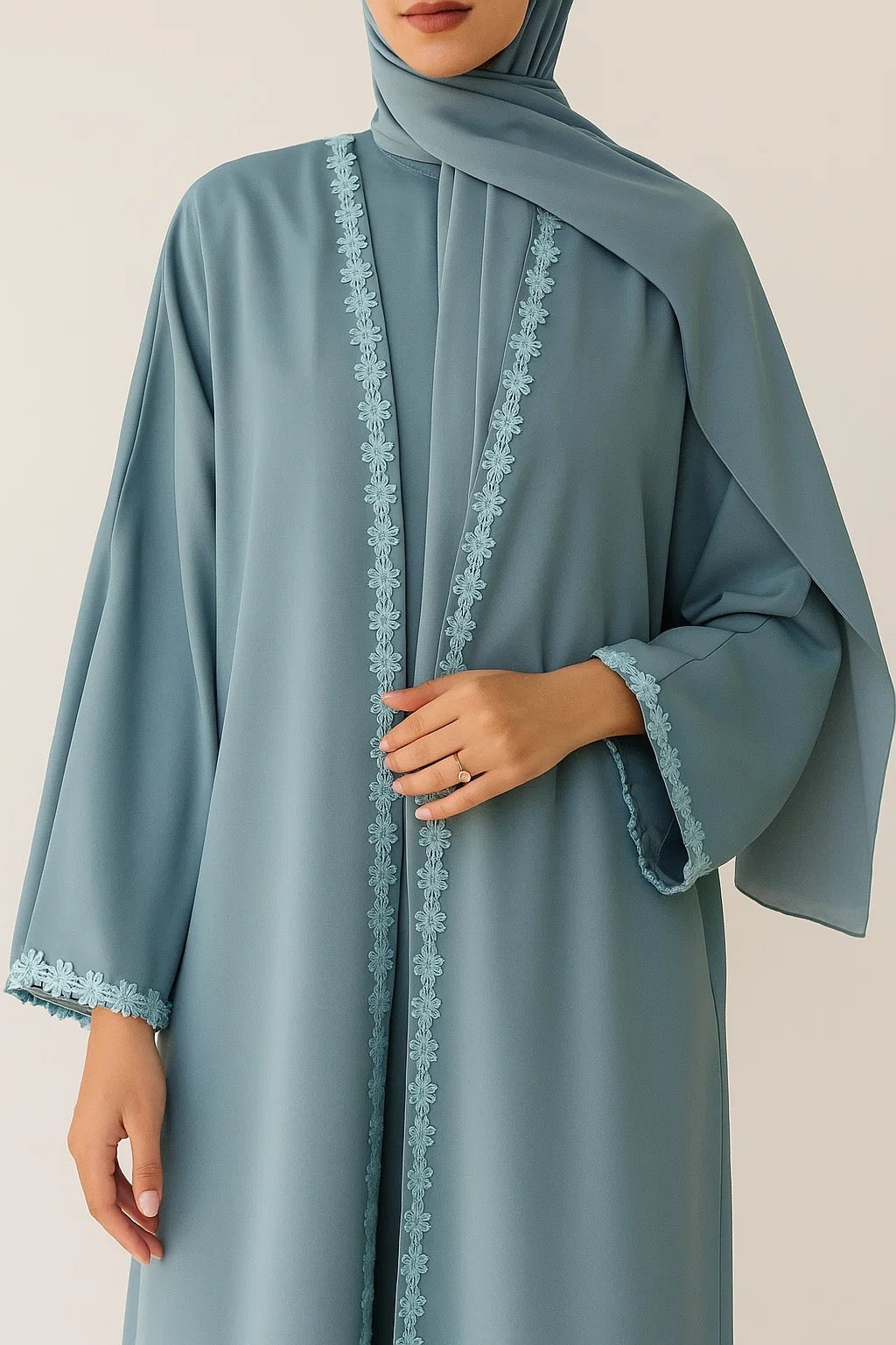 Powder Blue fancy lace abaya