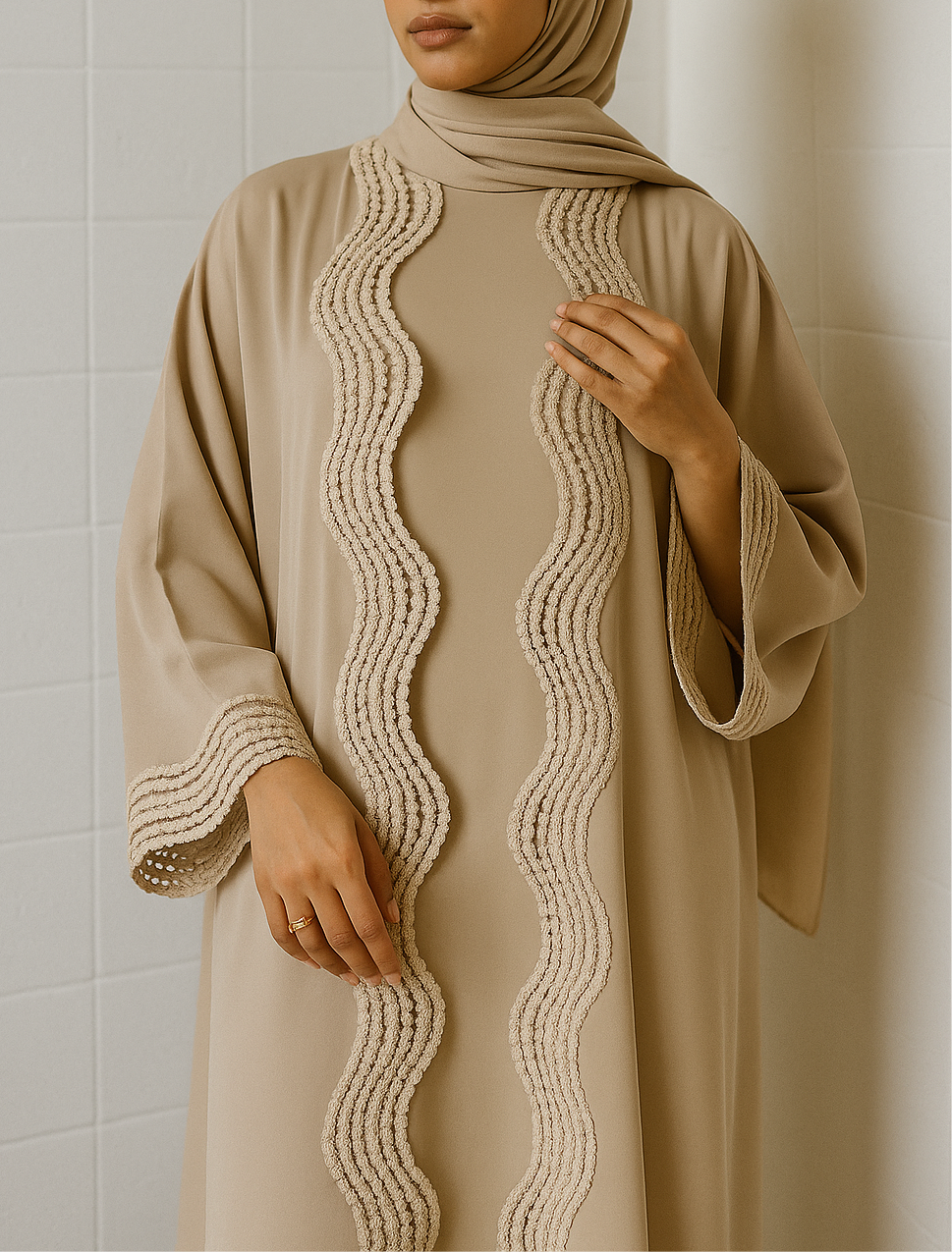 Beige lace abaya