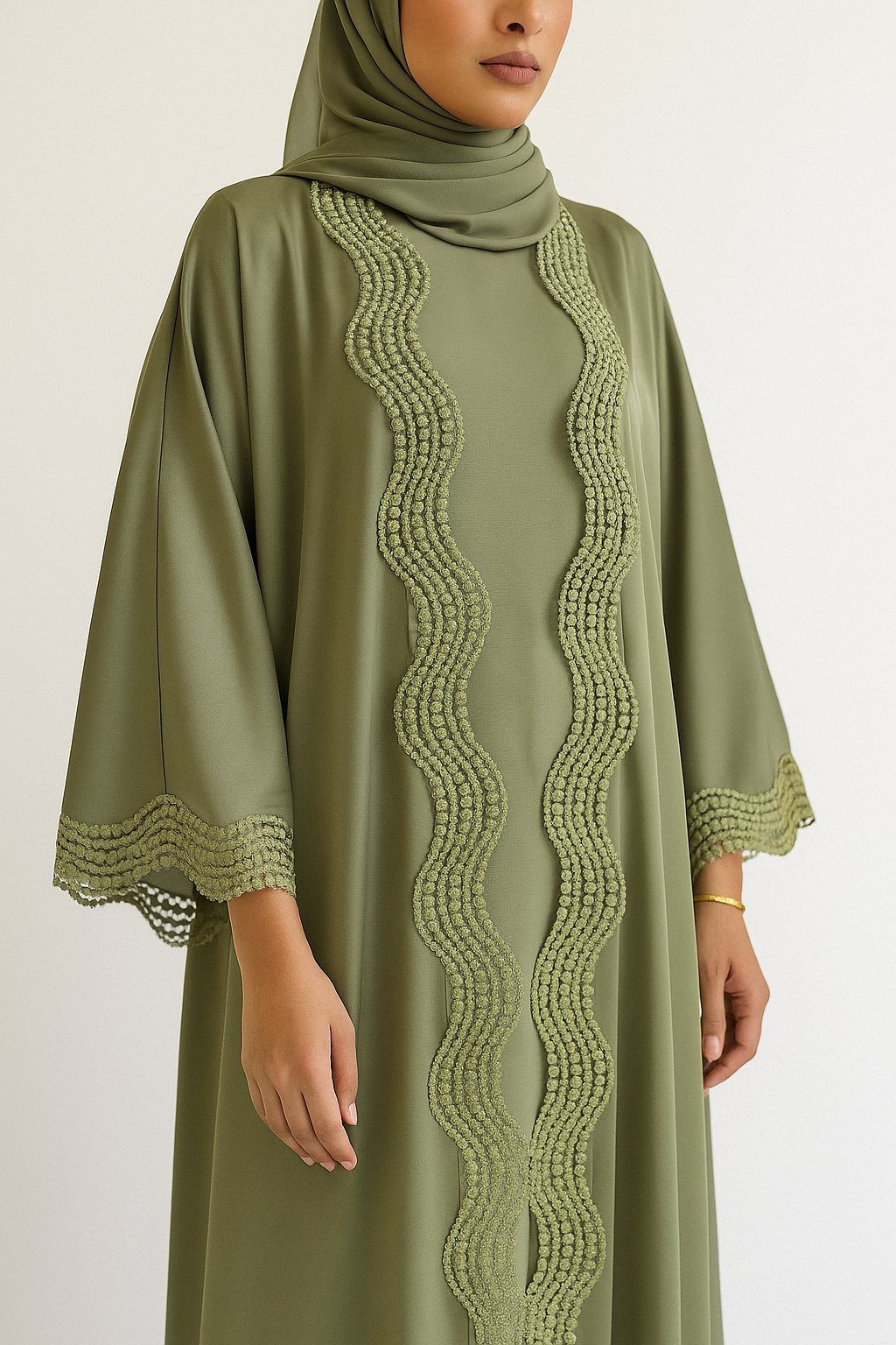 Pistachio lace abaya