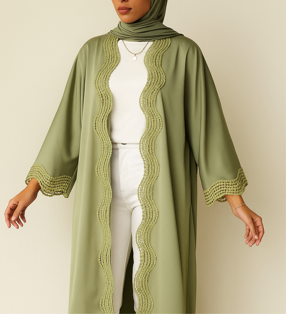 Pistachio lace abaya