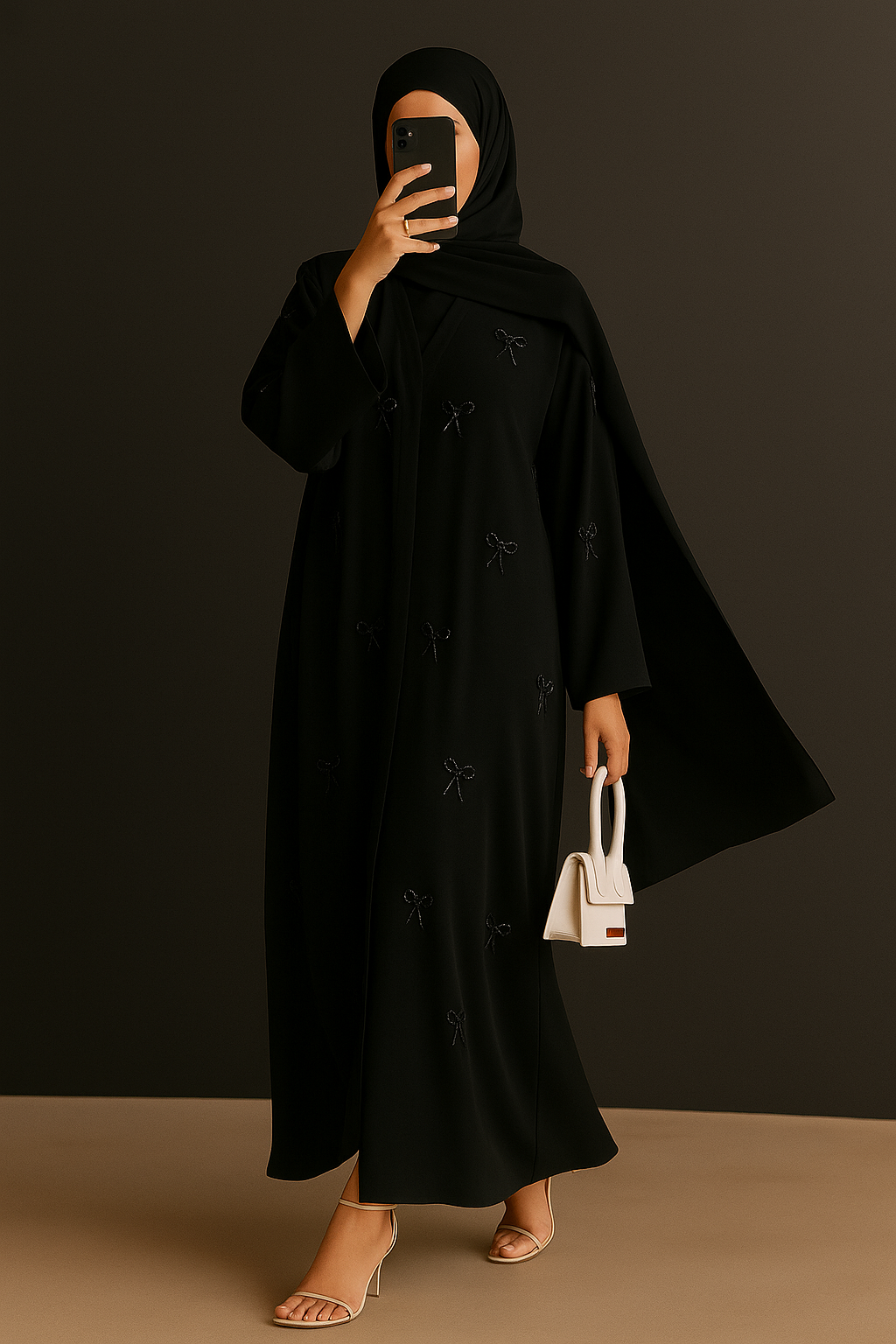 Black Pearl Bow Abaya