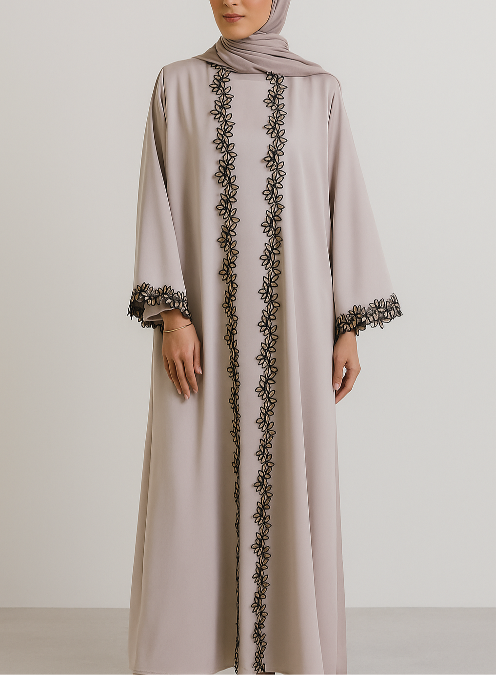 Beige fancy lace abaya