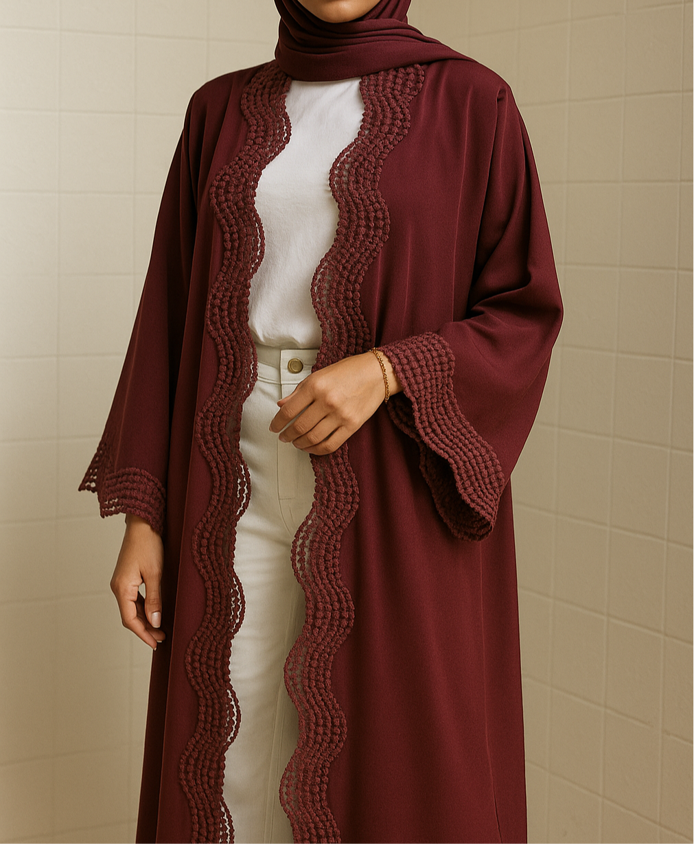 Cherry red lace abaya