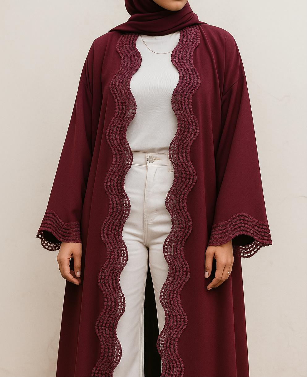 Cherry red lace abaya