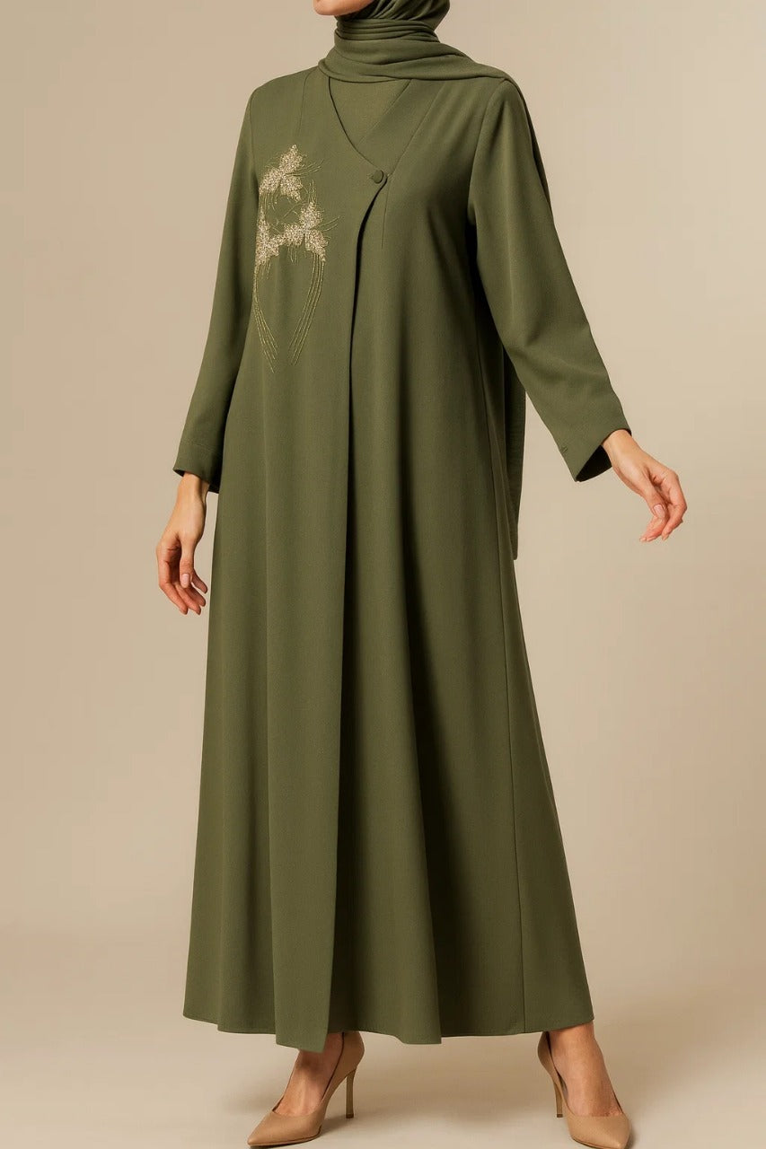 Olive Green Mauve Abaya