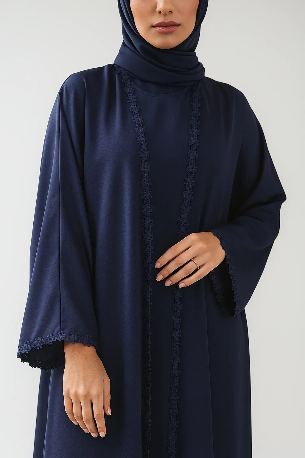 Navy Blue fancy lace abaya