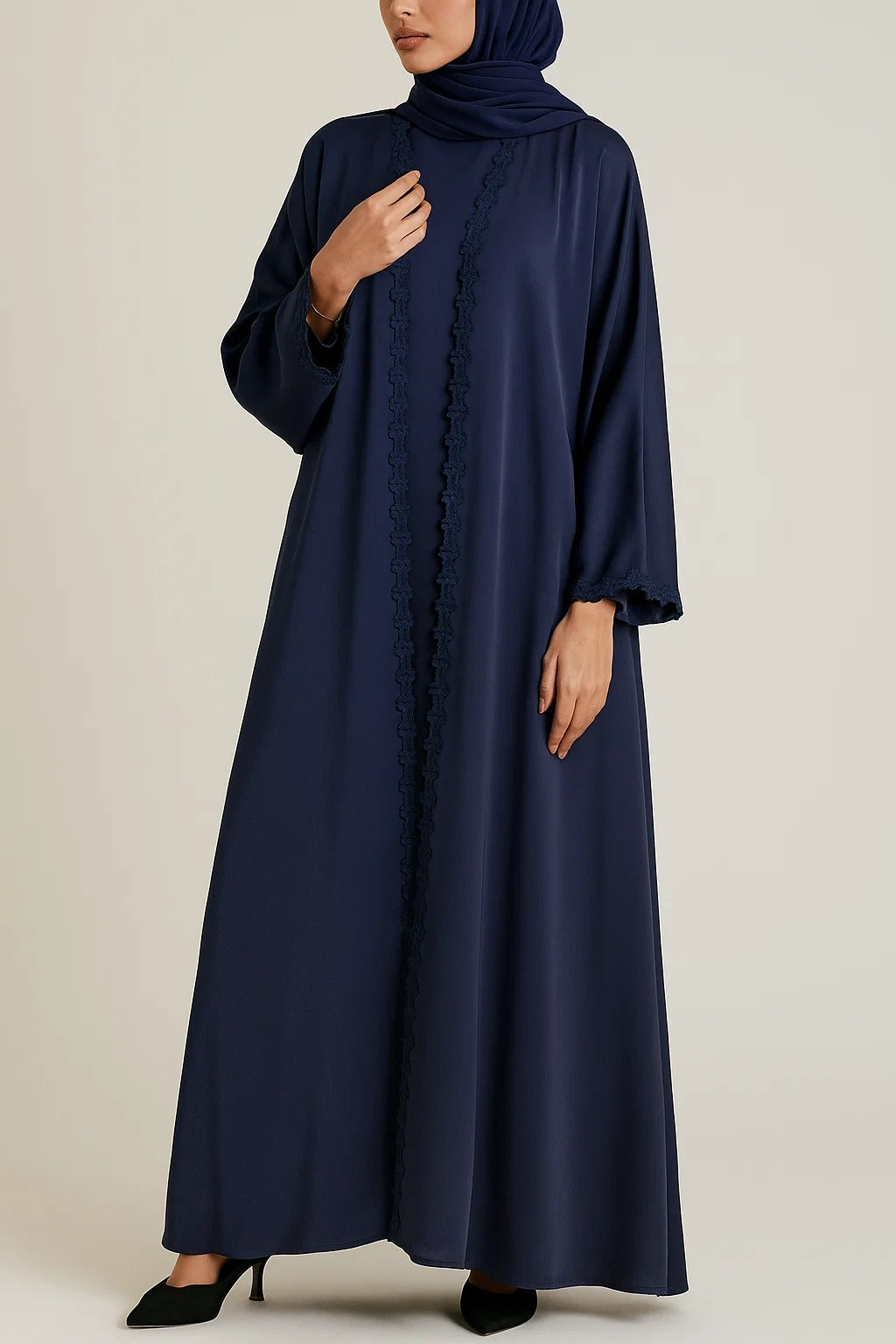 Navy Blue fancy lace abaya