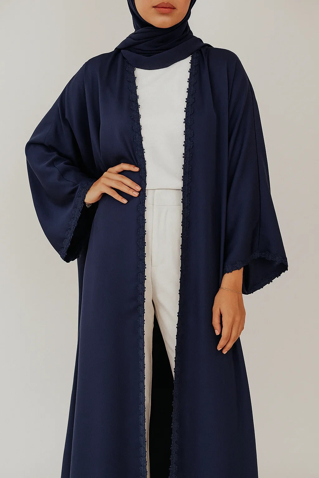 Navy Blue fancy lace abaya