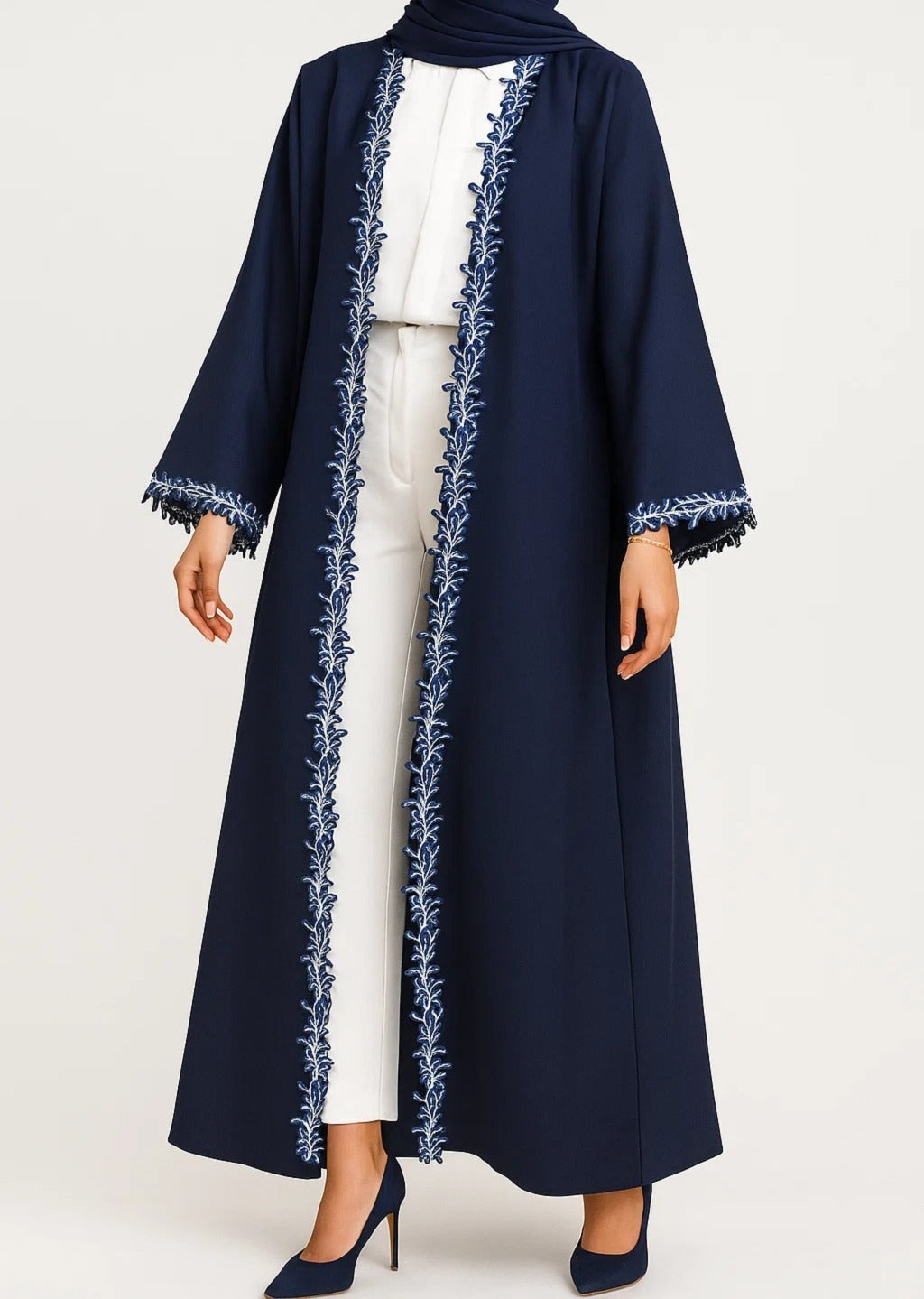 Blue Fancy Lace Abaya 001