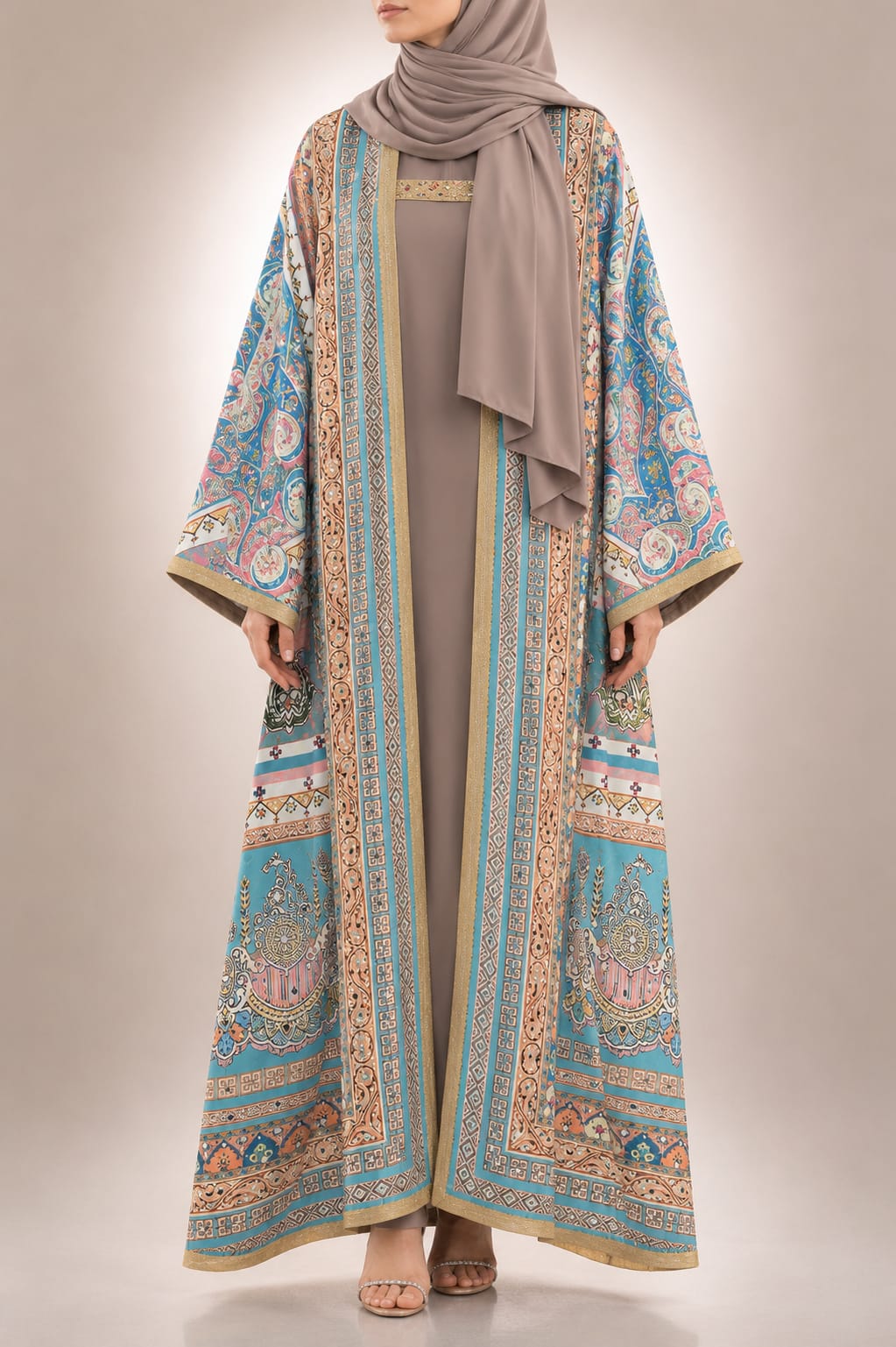 Aqua Blue Floral Zareen Abaya