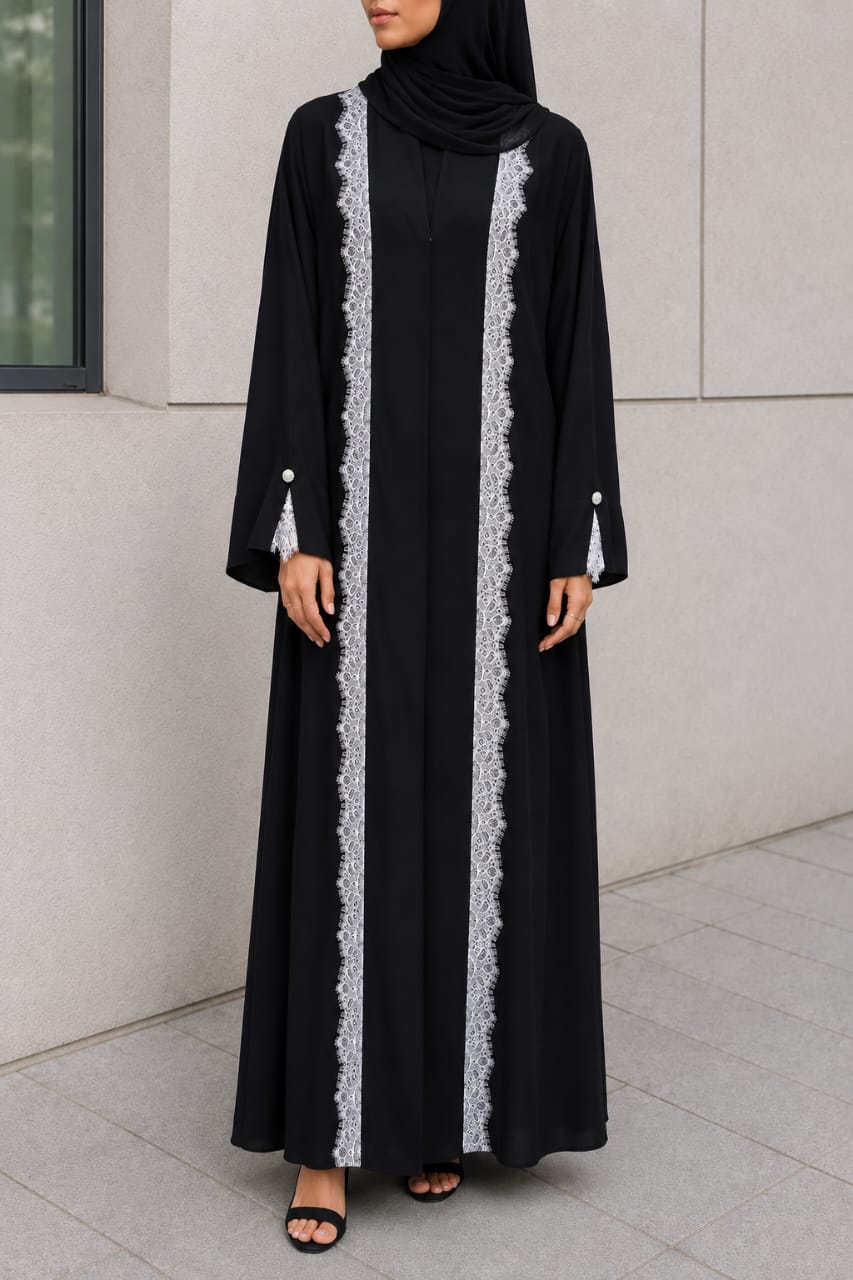 Noir Fusion lace abaya E23J