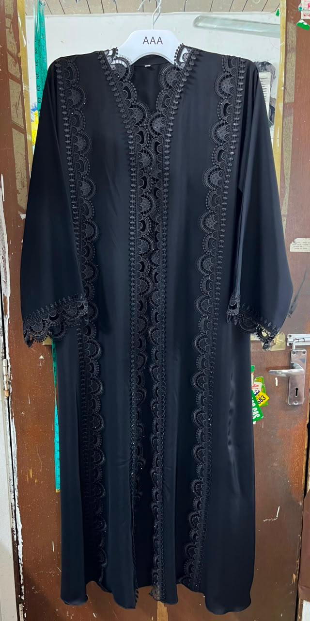 Black Gladiolus Lace Abaya E13S