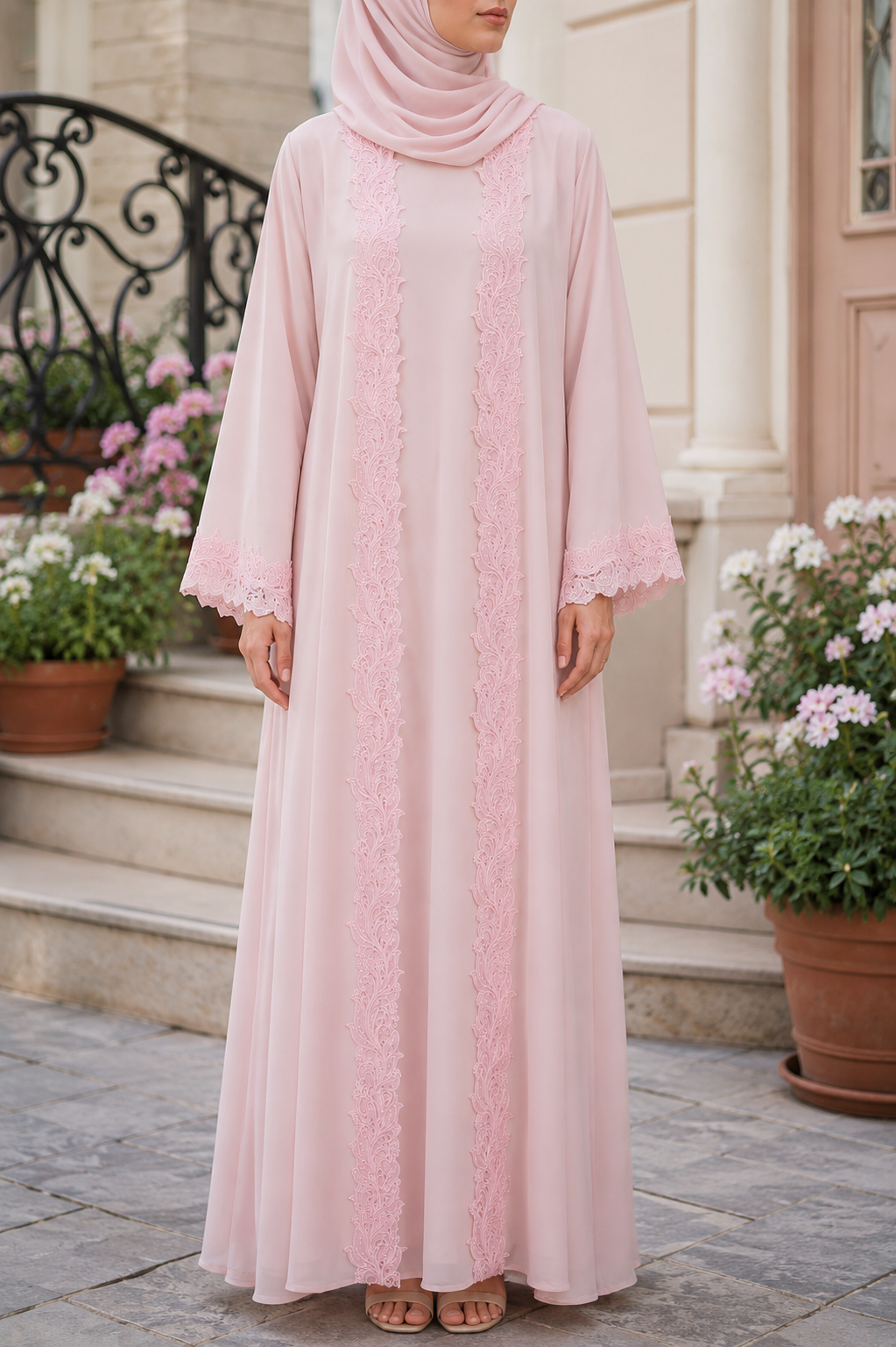 Pink Ivora Lace Abaya - S29J