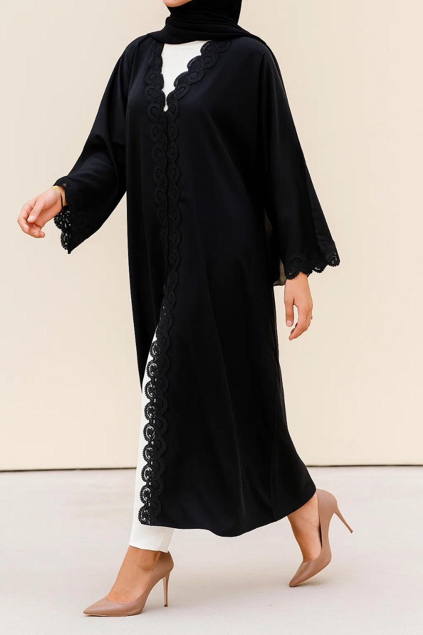 Black Rawaa Lace Abaya