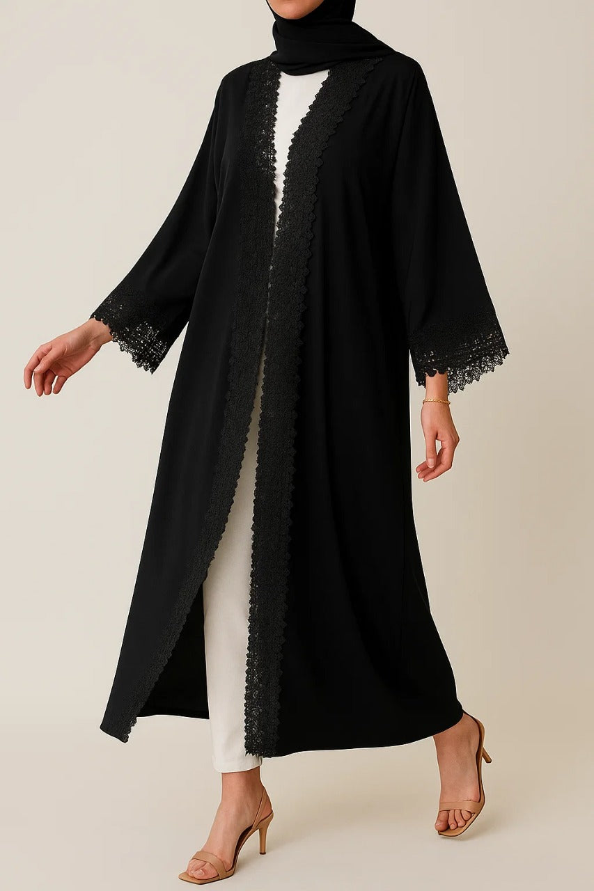 Black Ethereal Lace Abaya
