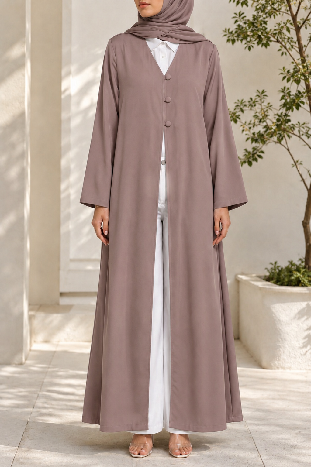 Rose Taupe button abaya