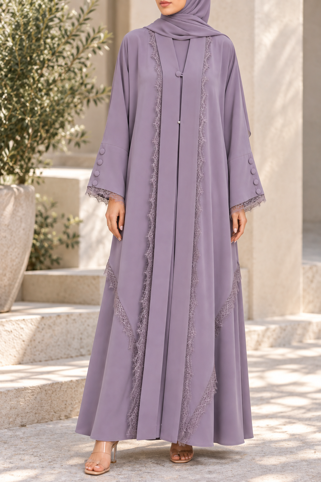 Lavender Symphony Lace Abaya