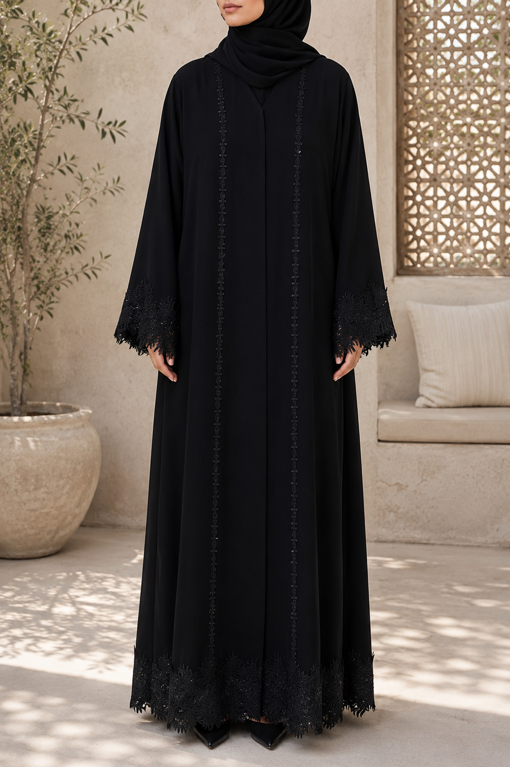 Sable Luxury lace abaya E19M