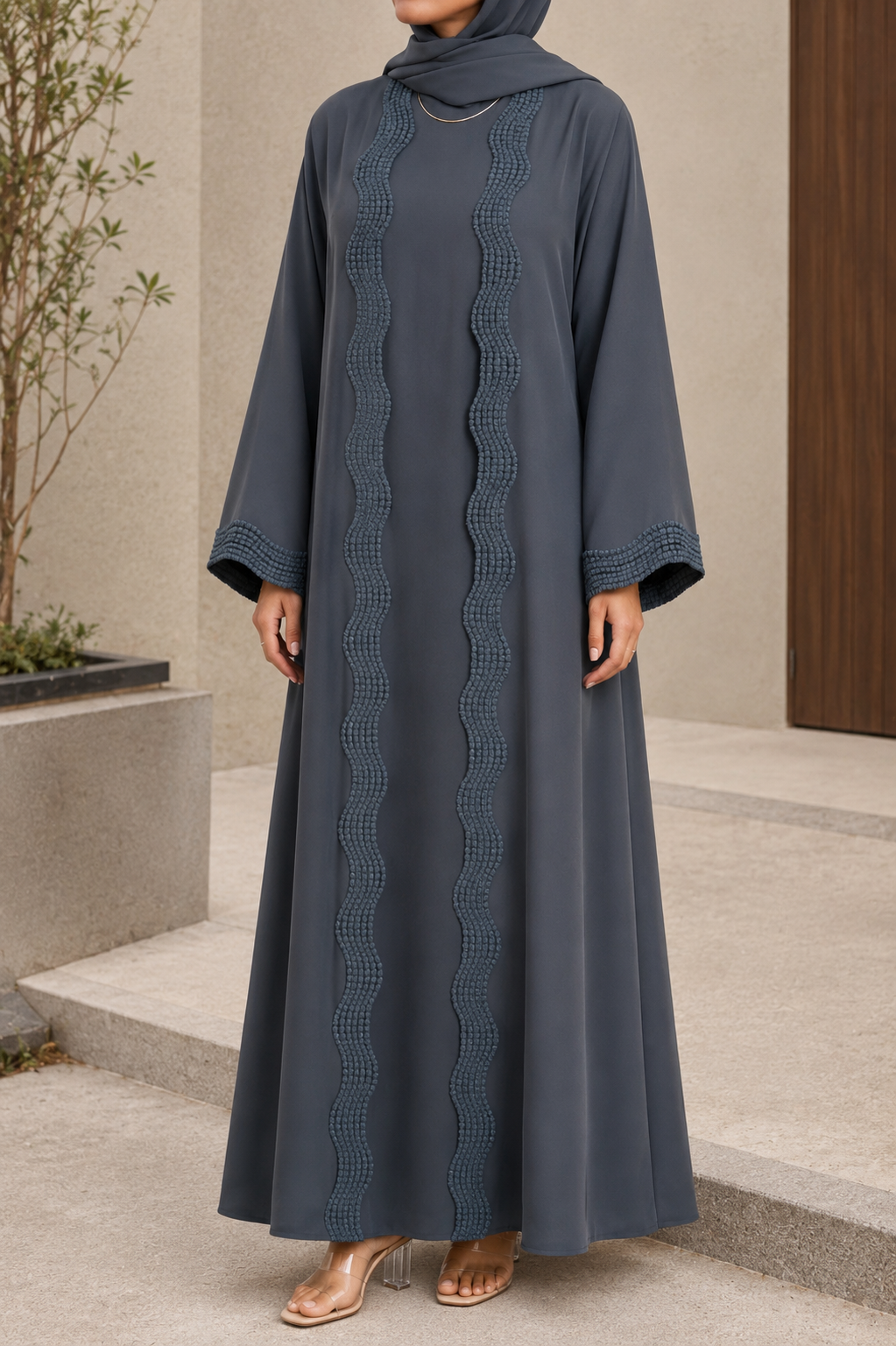 Grey lace abaya (New Edition)