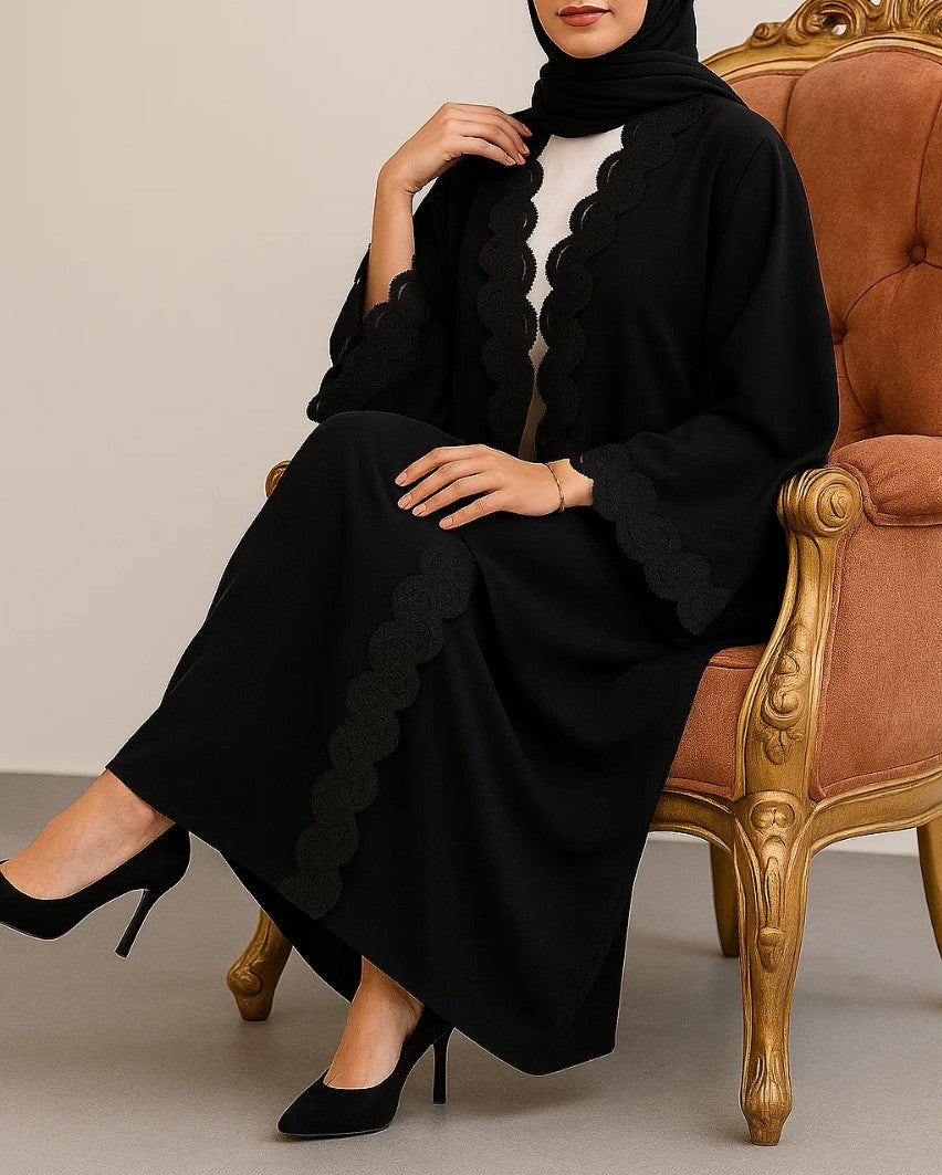 Black Rawaa Lace Abaya
