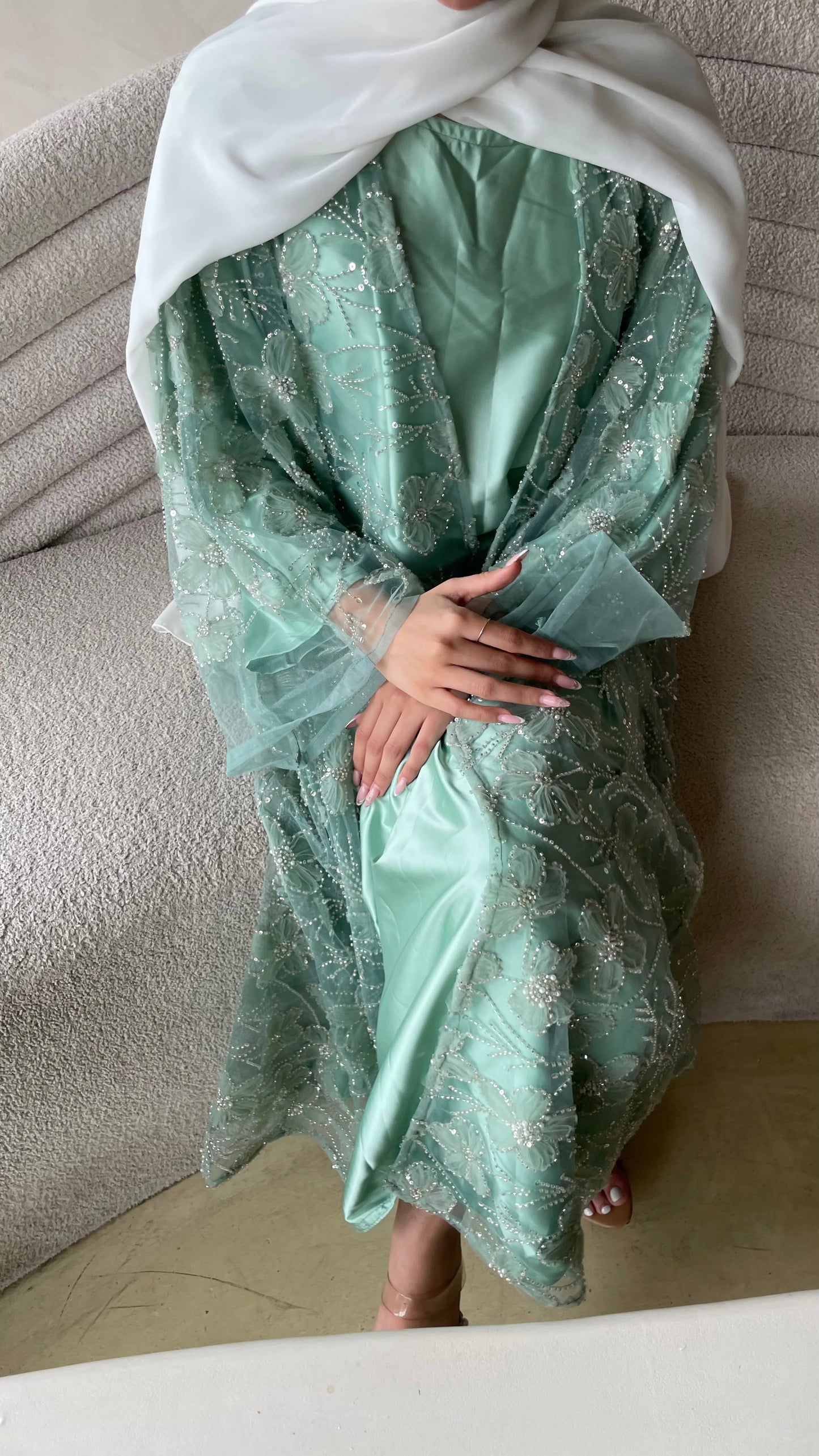 Pistachio Green Pearl Abaya