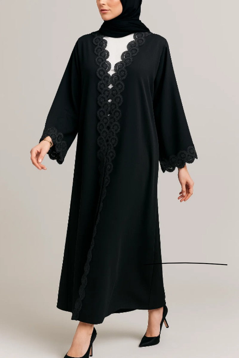 Black Rawaa Lace Abaya