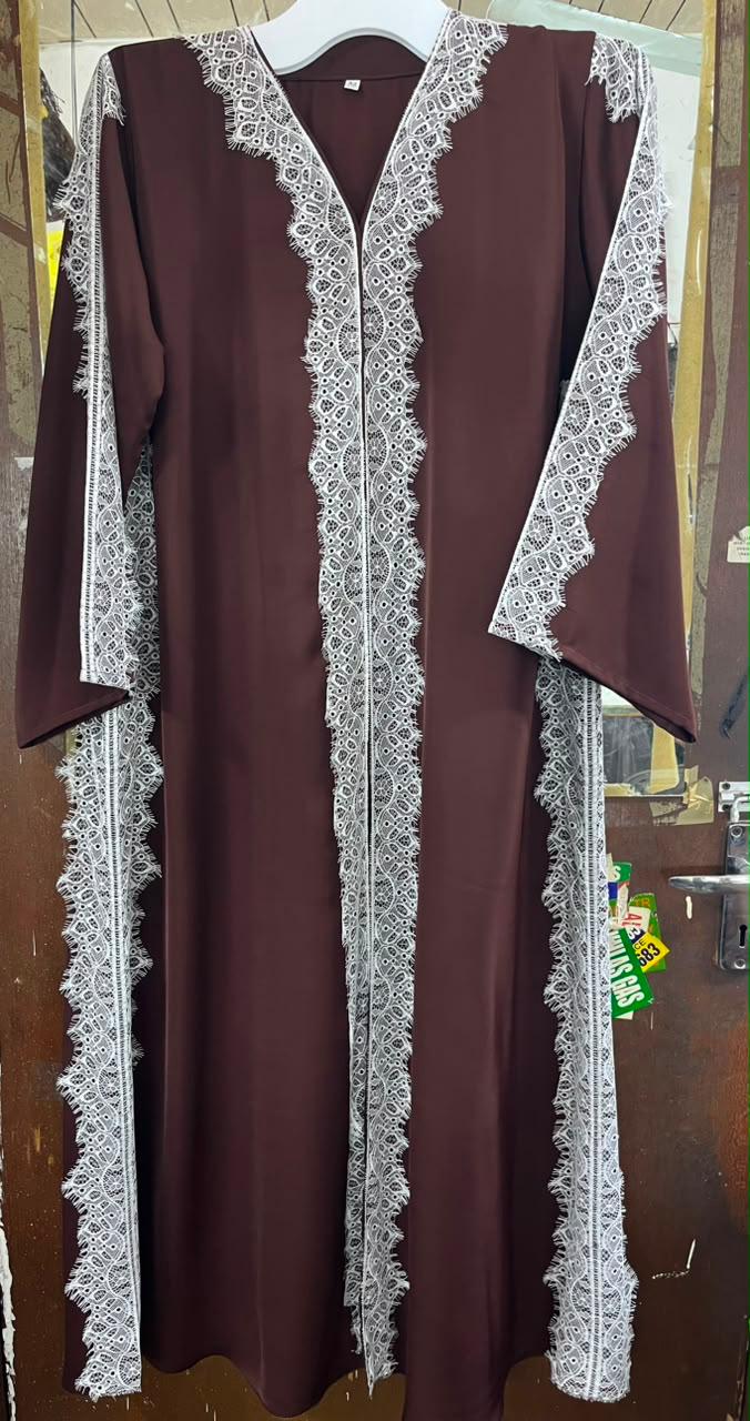 Deep-Brown Cascade Lace Abaya E13S