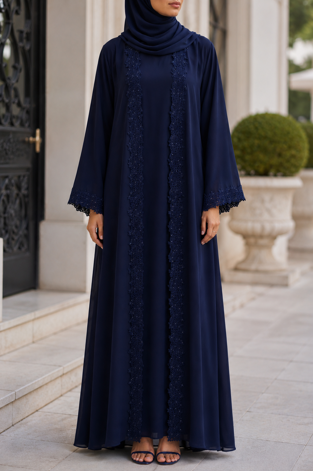 Navy Blue Ivora Lace Abaya