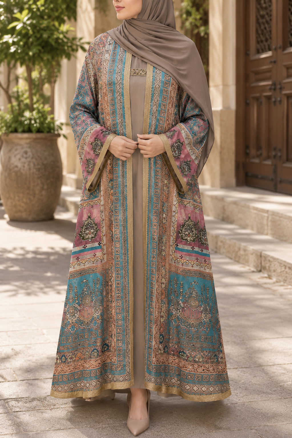 Aqua Blue Floral Zareen Abaya