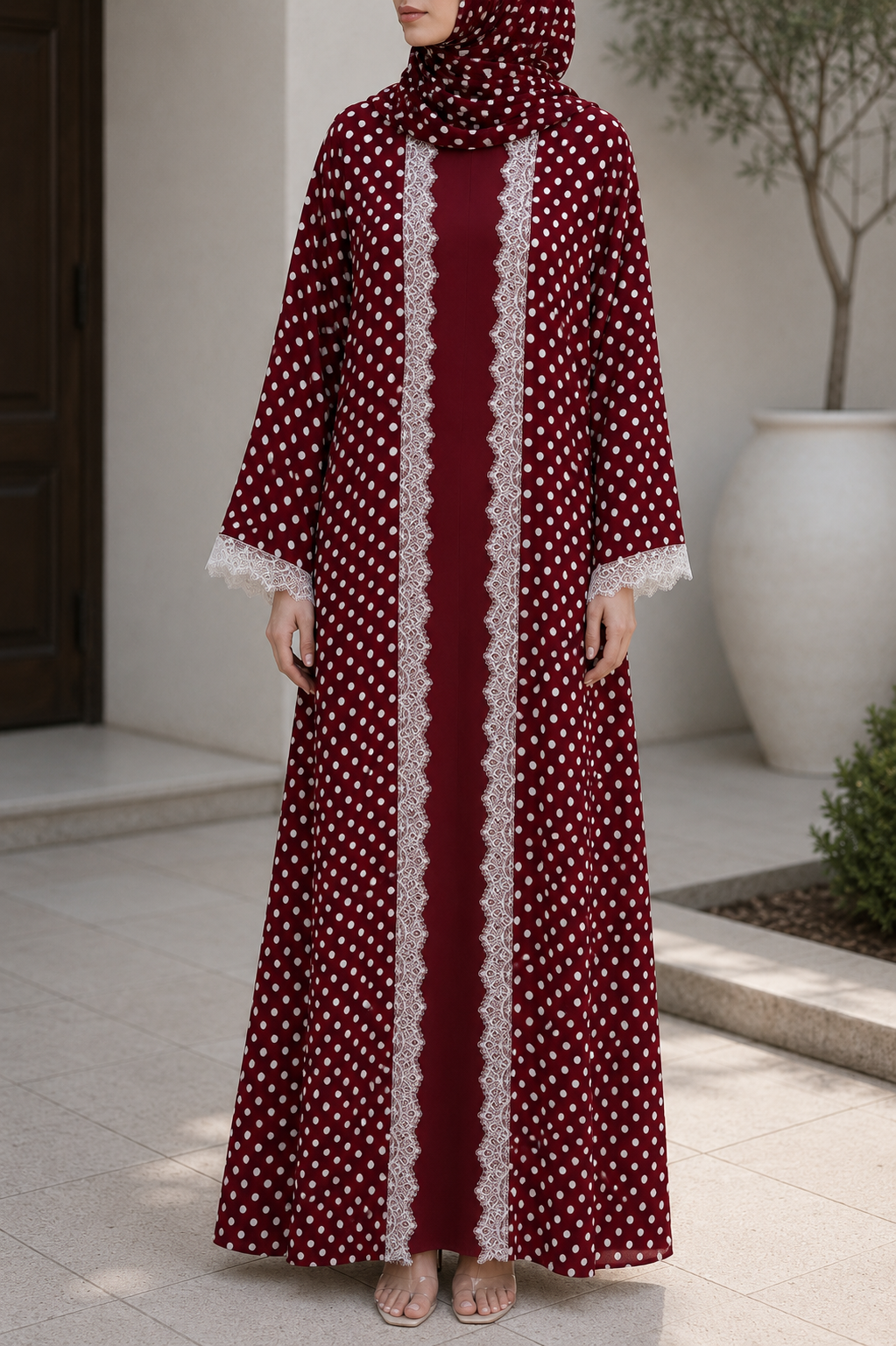 Maroon Polka Abaya