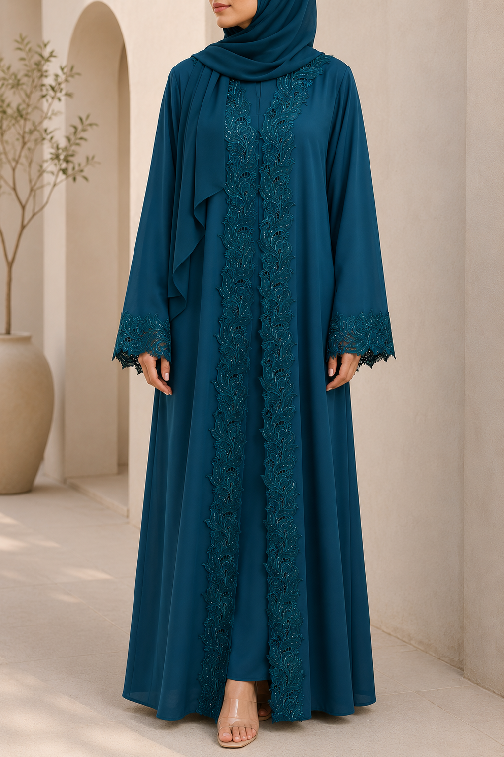 Imperial Blue Moonlit Lace Abaya E12J