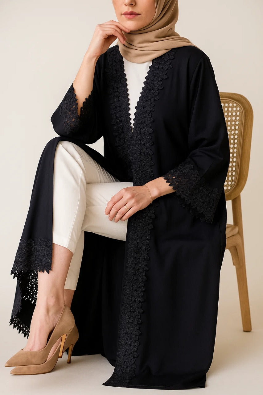 Black Ethereal Lace Abaya