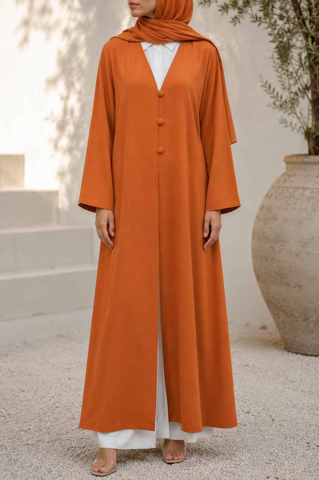 Orange button abaya