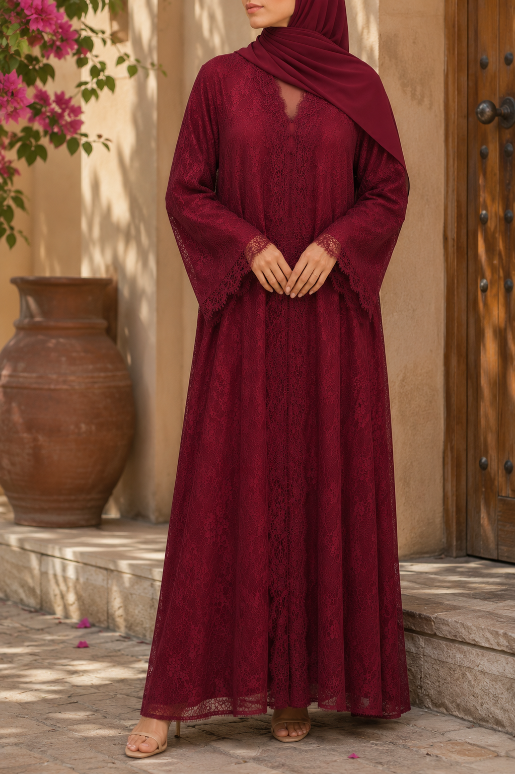 Maroon Sheer abaya