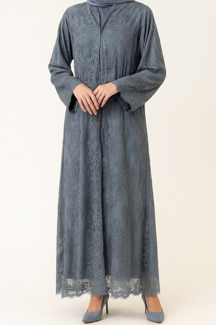 Stone blue Sheer abaya