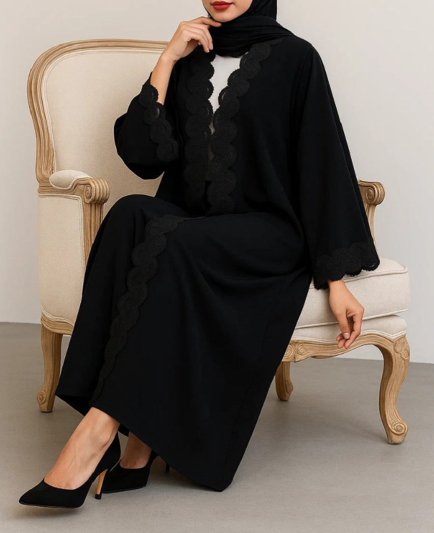 Black Rawaa Lace Abaya
