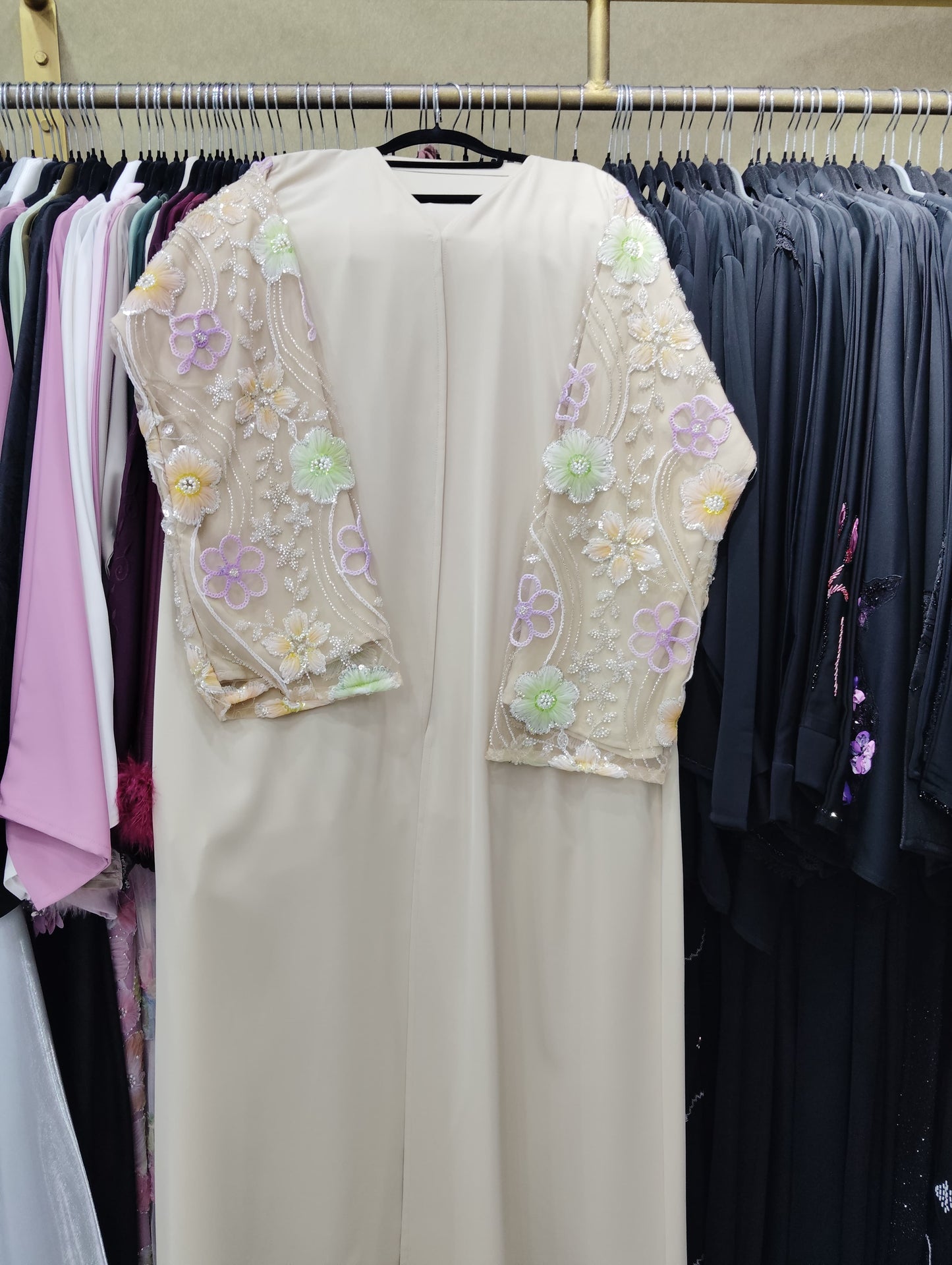Beige Al Noor lace abaya