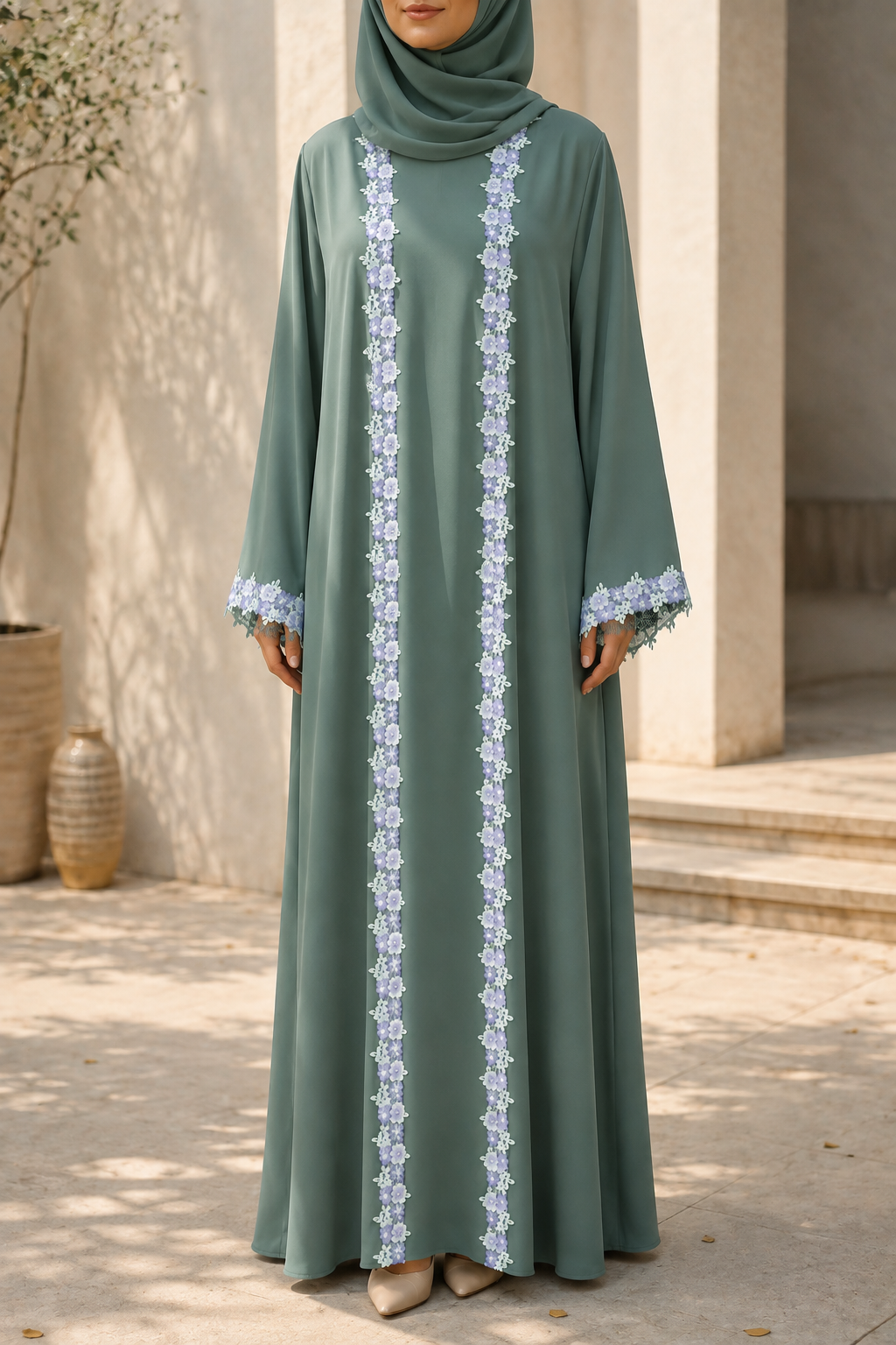Teal Fancy lace abaya