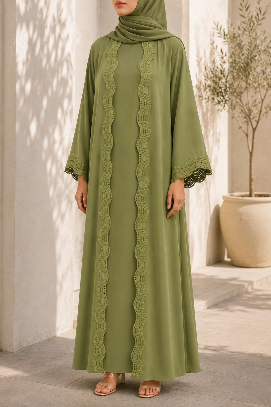 Pistachio lace abaya