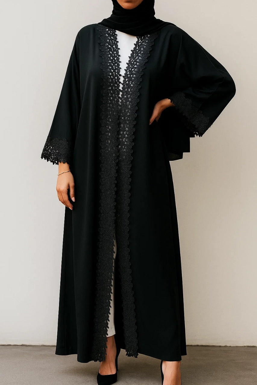 Black Ethereal Lace Abaya
