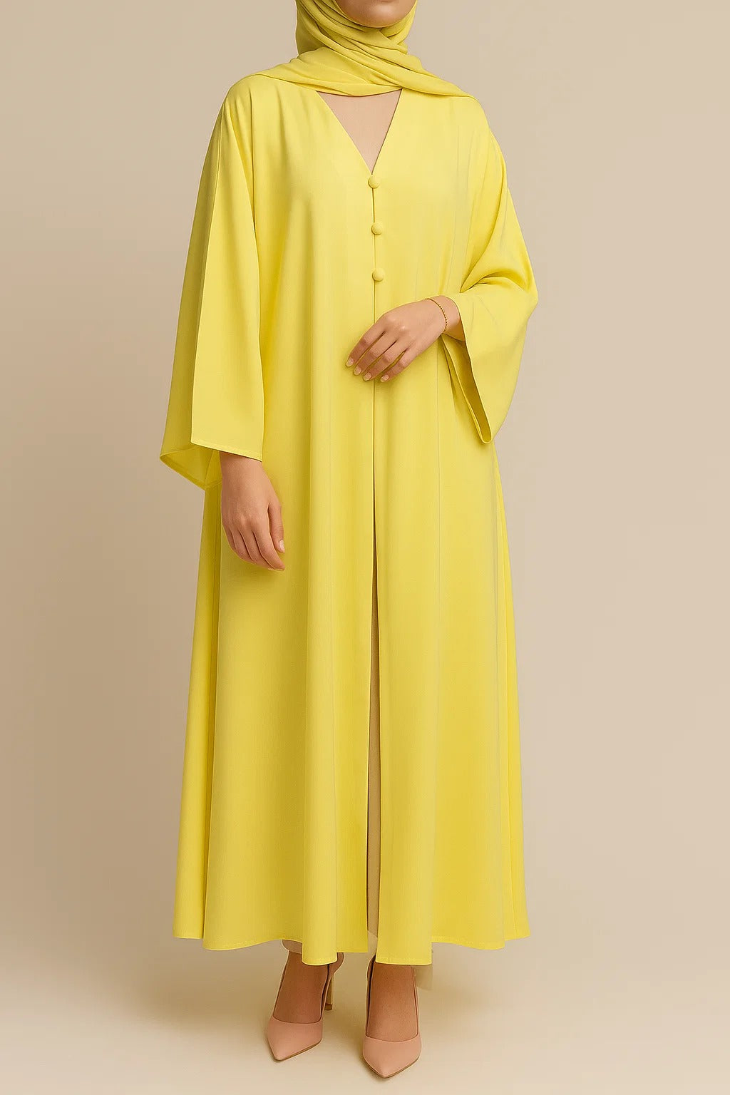 Yellow button abaya