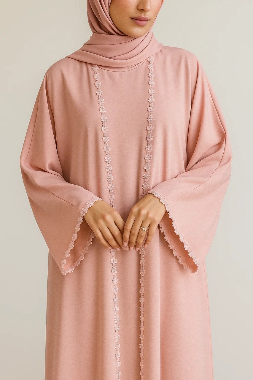 Pinky fancy lace abaya