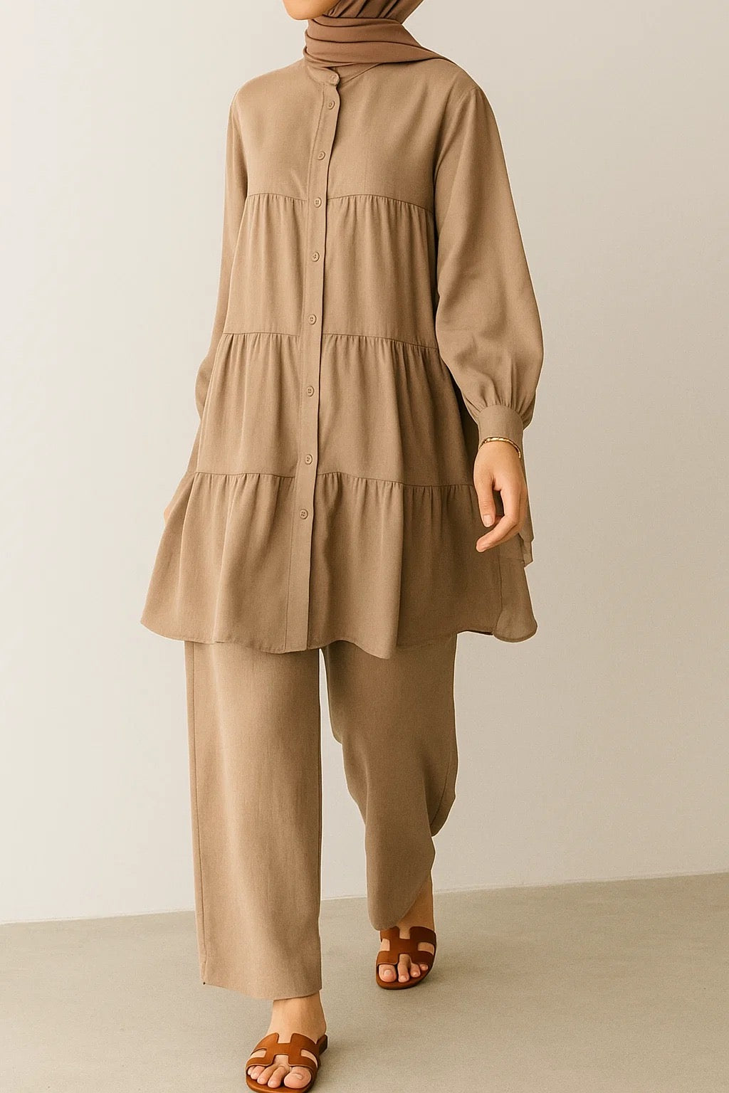 Coffee Button Tiered Coord Set