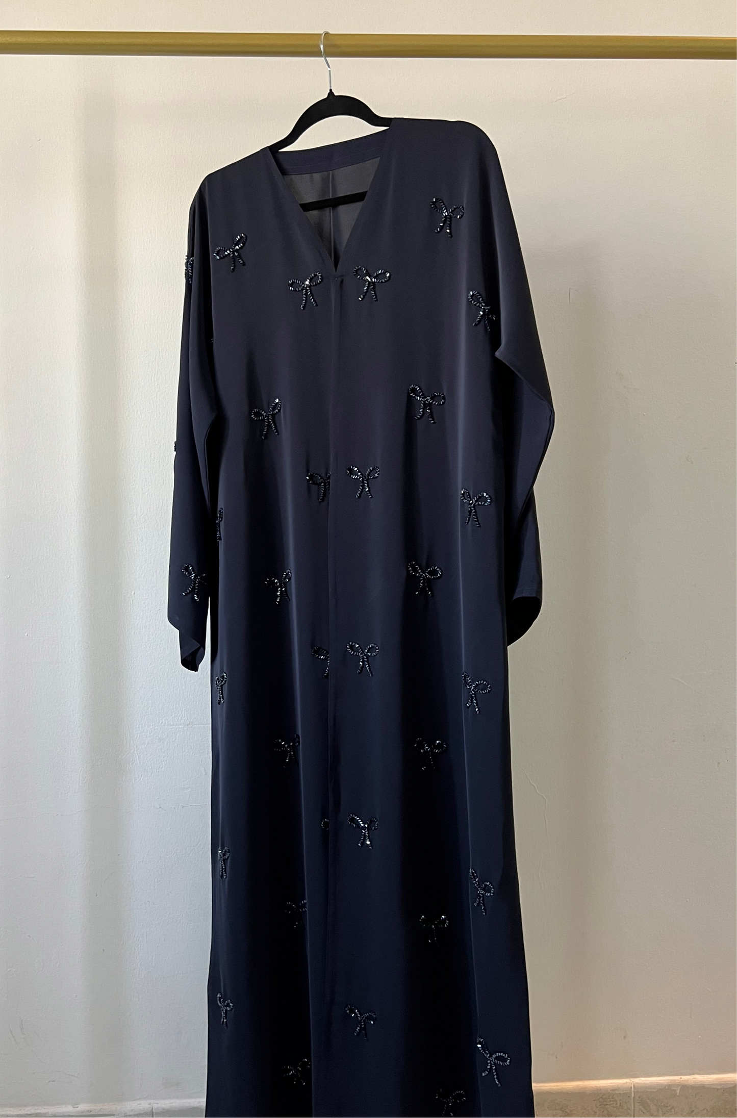 Navy blue Pearl Bow Abaya